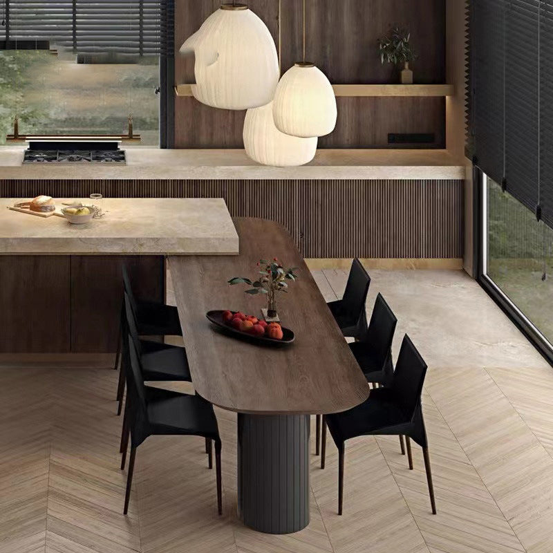 Oval Solid Wood Dining Table Modern Furniture with Double Pedestal for Kitchen