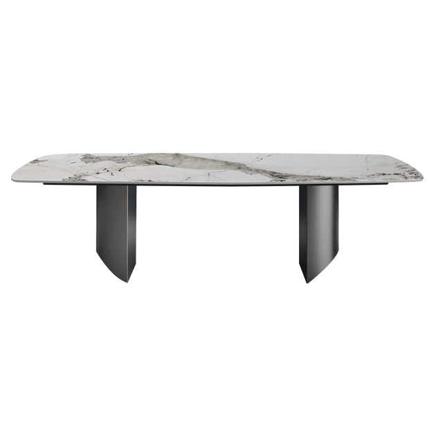 Metal Contemporary Rectangular Table Sintered Stone Top Table for Dining Room and Kitchen