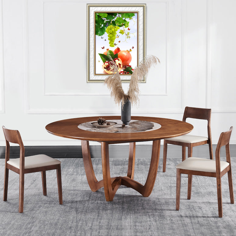 Contemporary Turntable Round Dining Table Ash Wood Sled Base Dining Table