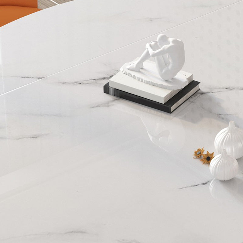 Round Dining Table with Leaf Extension Modern Stone White Top Pedestal Table