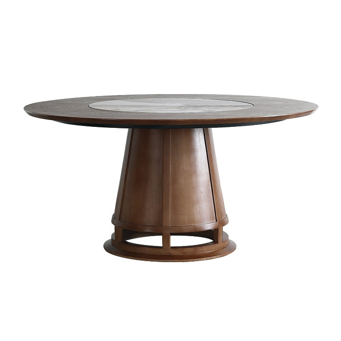 Modern Round Convertible Dining Table Brown Ash Wood Pedestal Table
