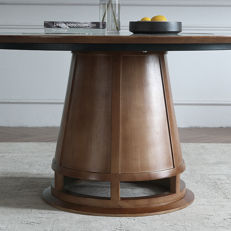 Modern Round Convertible Dining Table Brown Ash Wood Pedestal Table