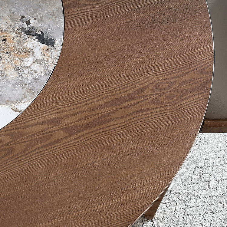 Modern Round Convertible Dining Table Brown Ash Wood Pedestal Table