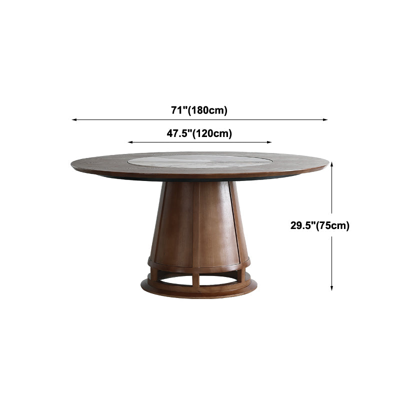 Modern Round Convertible Dining Table Brown Ash Wood Pedestal Table