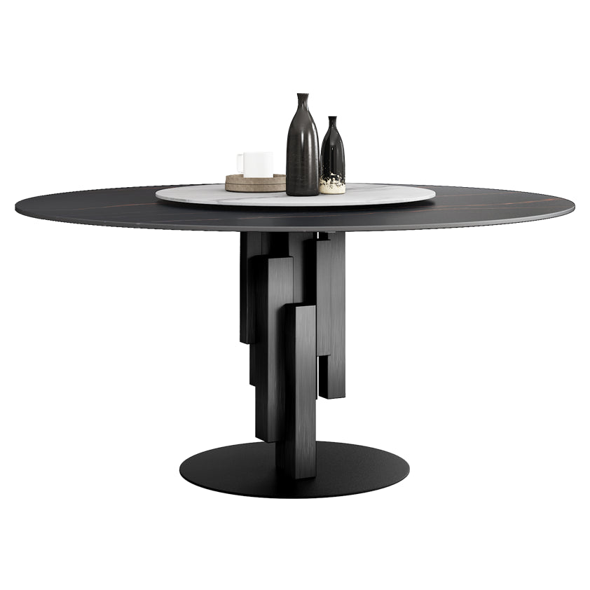 Contemporary Round Dining Table Sintered Stone Top Pedestal Table