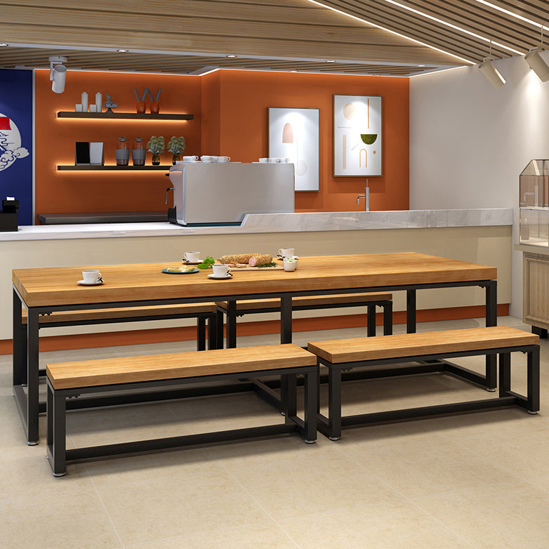 Rectangle Dining Table Industrial Solid Wood Dining Table with Metal Base