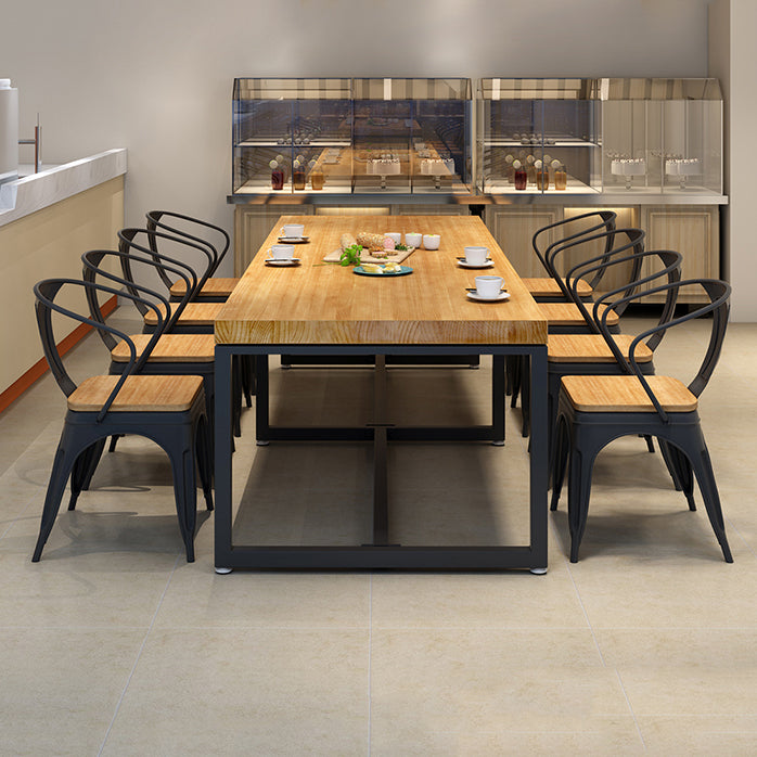 Rectangle Dining Table Industrial Solid Wood Dining Table with Metal Base