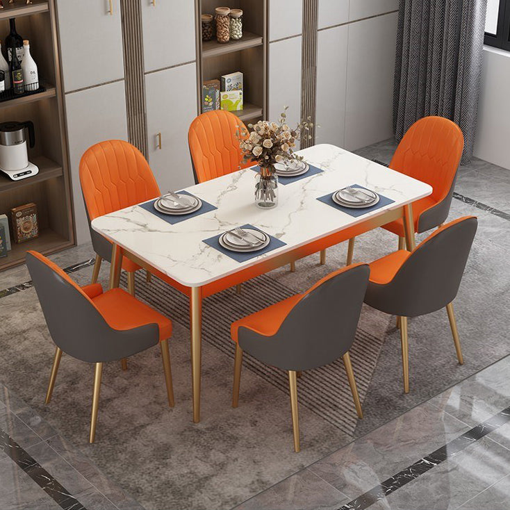 Traditional Luxury Dining Table White Top Rectangle 4 Legs Table for Home