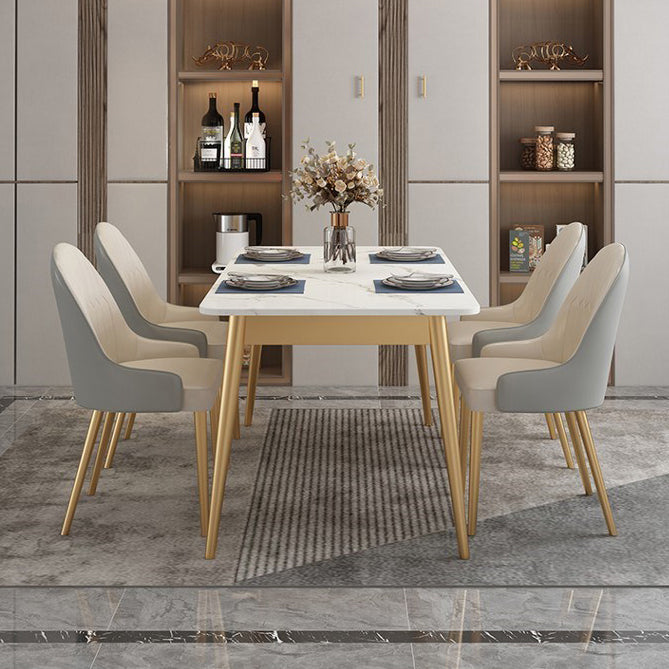 Traditional Luxury Dining Table White Top Rectangle 4 Legs Table for Home