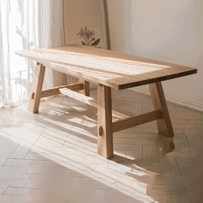 Natural Pine Solid Wood Table Modern Rectangle Trestle Base Table