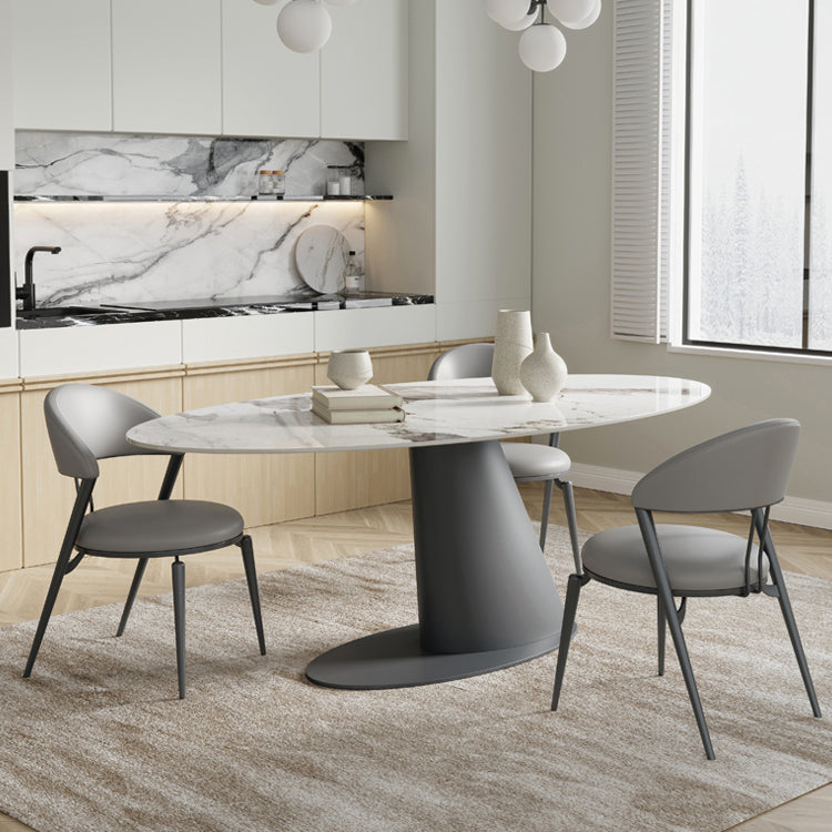 Simplicity Oval Dining Table Sintered Stone Top Grey Pedestal Dining Table