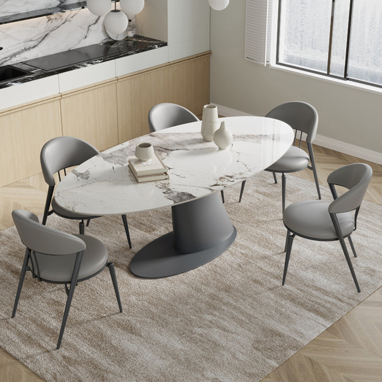 Simplicity Oval Dining Table Sintered Stone Top Grey Pedestal Dining Table
