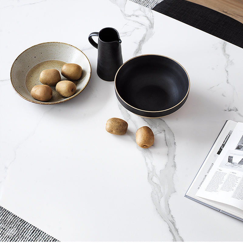 White Top Rectangle Dinner Table Mid-century Modern Style Trestle Base Table