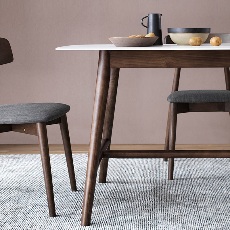 White Top Rectangle Dinner Table Mid-century Modern Style Trestle Base Table