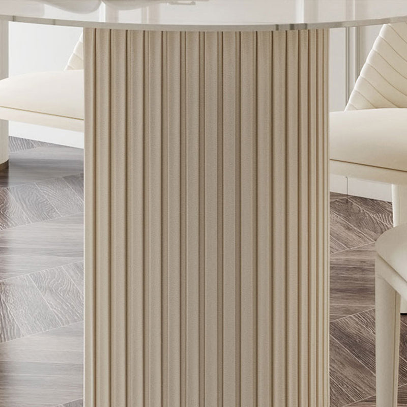 Contemporary Oval Dining Table Sintered Stone Top Double Pedestal Table