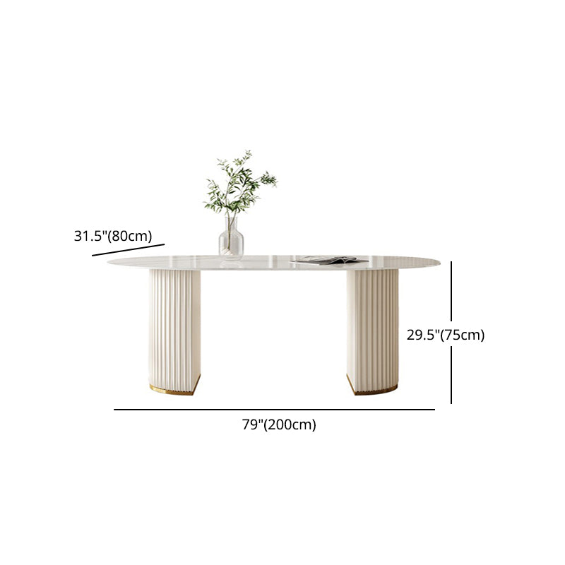 Contemporary Oval Dining Table Sintered Stone Top Double Pedestal Table