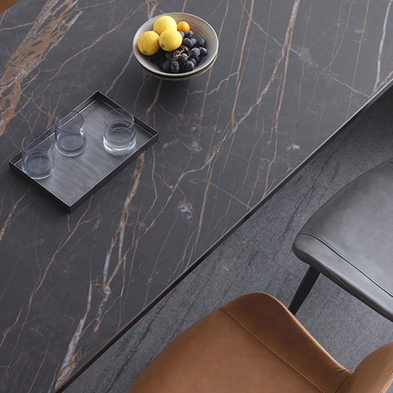Industrial 4 Legs Dining Table Black Stone and Metal Dining Site Table
