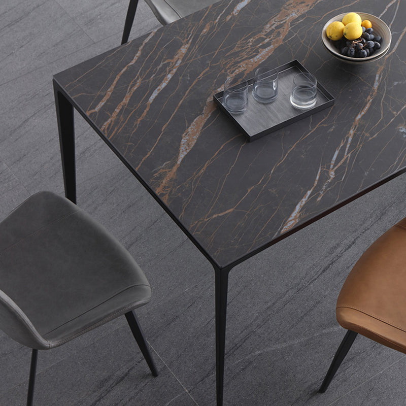 Industrial 4 Legs Dining Table Black Stone and Metal Dining Site Table