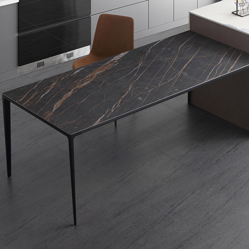 Industrial 4 Legs Dining Table Black Stone and Metal Dining Site Table