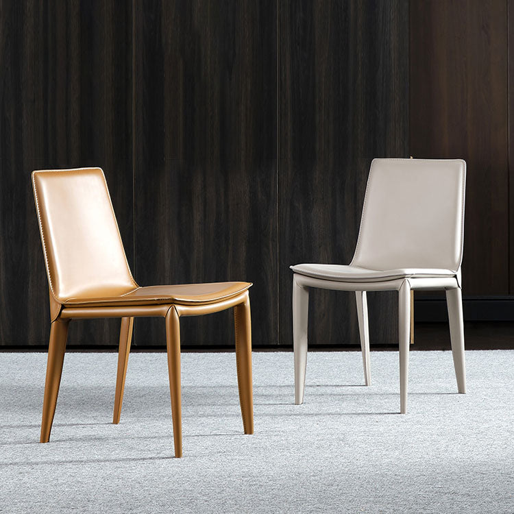 Leather Dining Side Chair Modern Design Armless Solid Back Chair