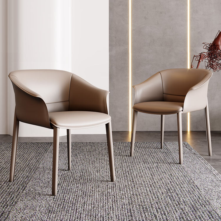 Solid Back Chair Contemporary Design Arm Leather Dining Chair