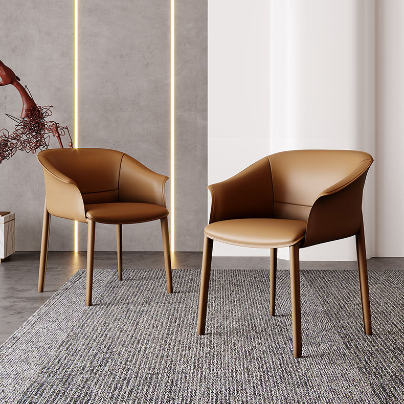 Solid Back Chair Contemporary Design Arm Leather Dining Chair