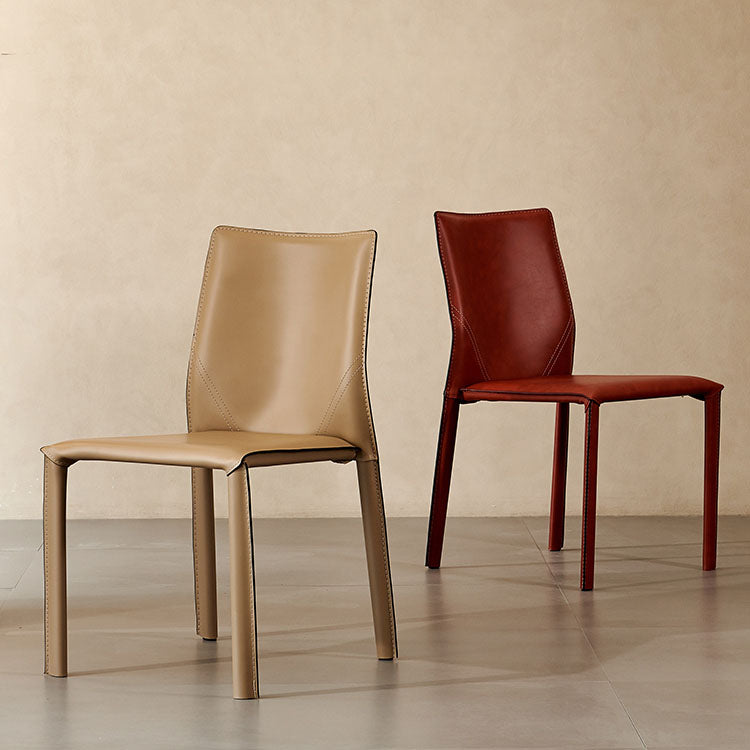 Contemporary Leather Dining Chair Armless Solid Back Chair for Home Use