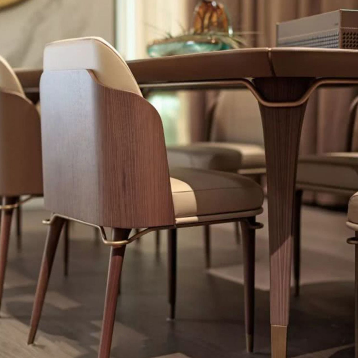 Solid Back Chair Scandinavian Design Armless Leather Dining Chair