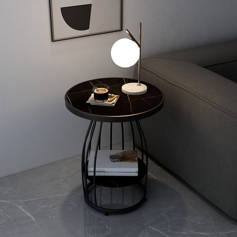 Modern Round Side End Table Frame End Table with Storage and Shelf