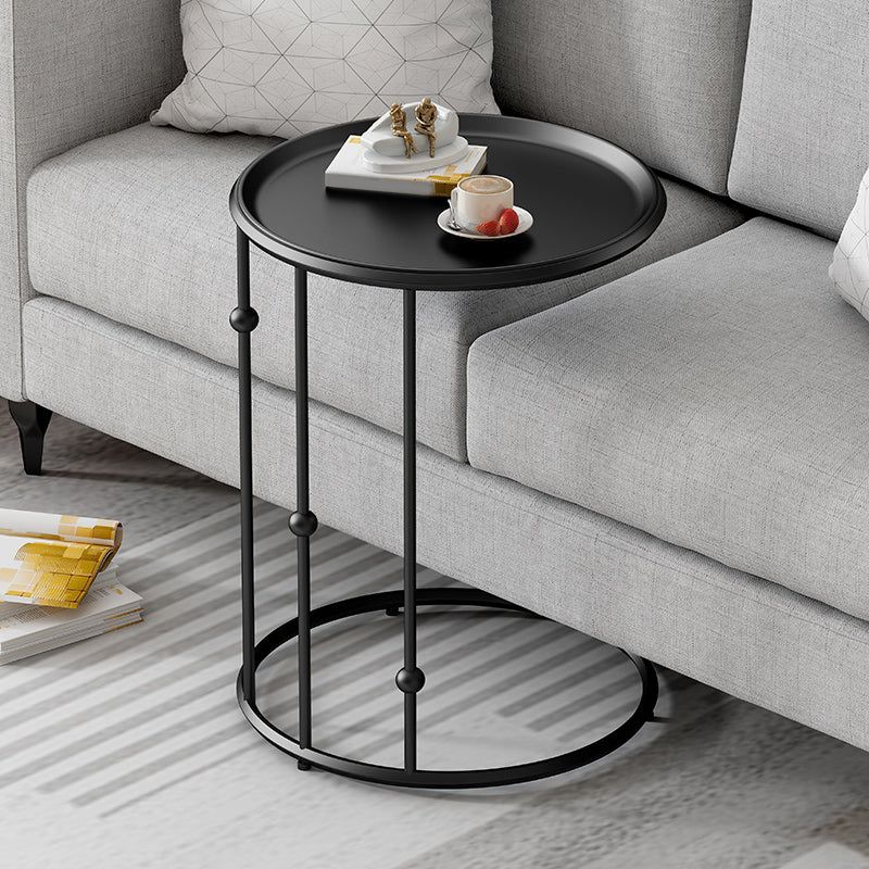 Mid-Century Black / Gold Metal Round Tray Top End Table C Side Table