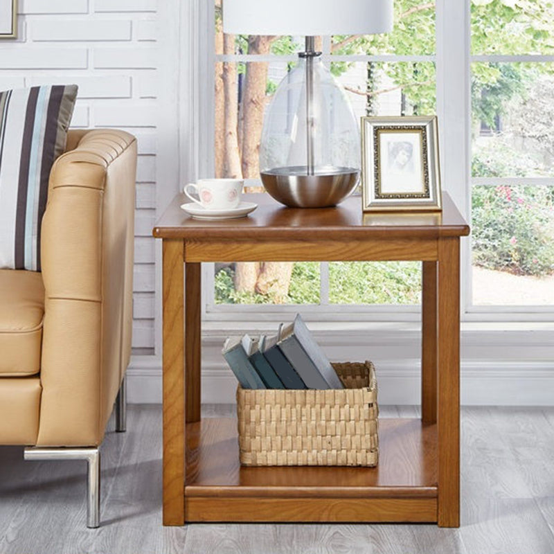 Square Wood Sofa Side Table Double Tier End Table for Living Room