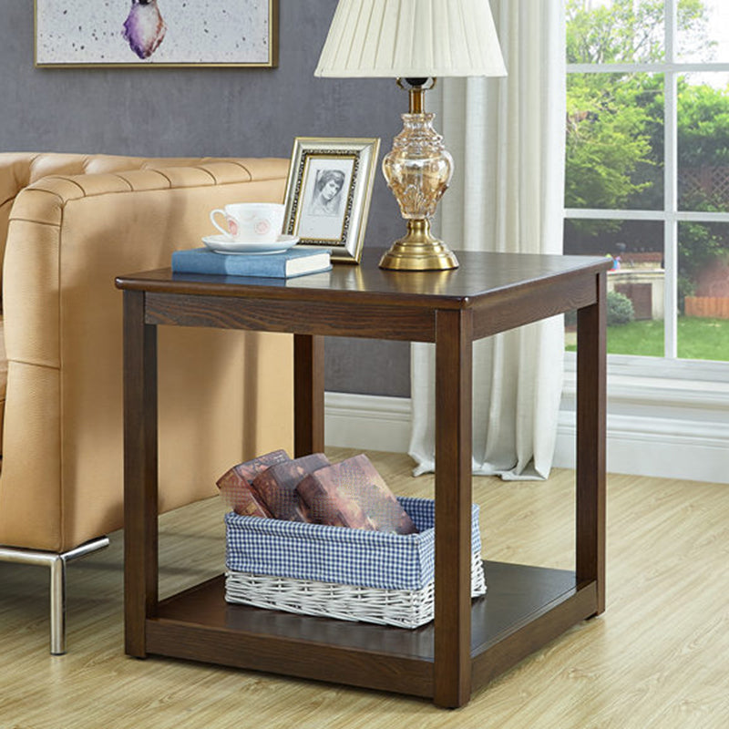 Square Wood Sofa Side Table Double Tier End Table for Living Room