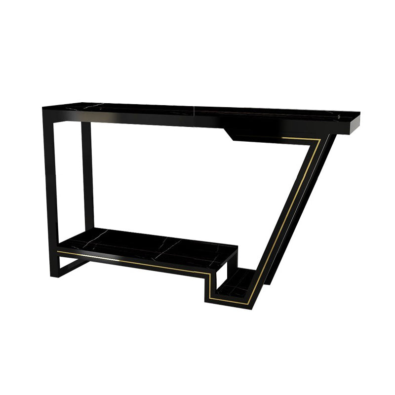 Polished Finish Stone Top Bistro Table Glam Pub Table with Metal Base