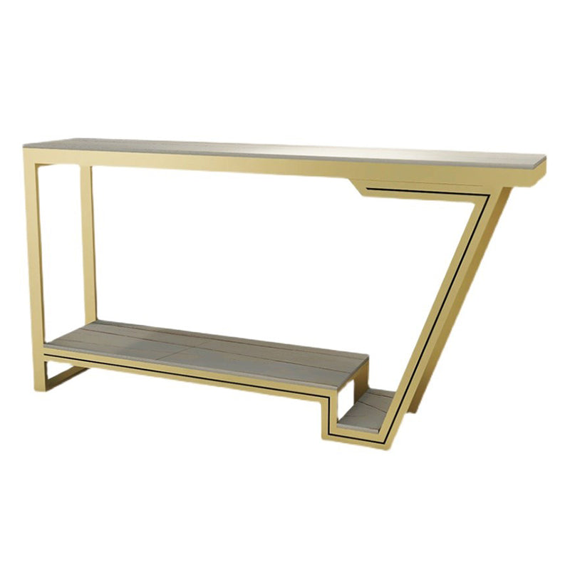 Polished Finish Stone Top Bistro Table Glam Pub Table with Metal Base