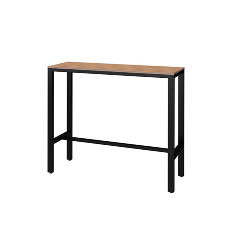 Contemporary Pub Table with Trestle Light Brown Faux Wood Top Bar Table