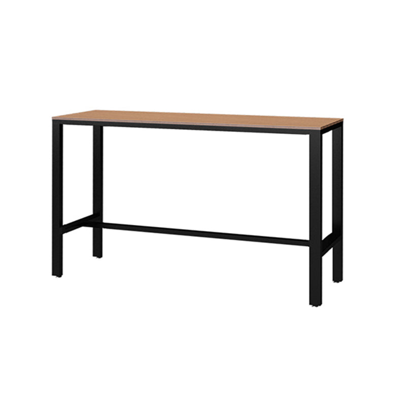 Contemporary Pub Table with Trestle Light Brown Faux Wood Top Bar Table