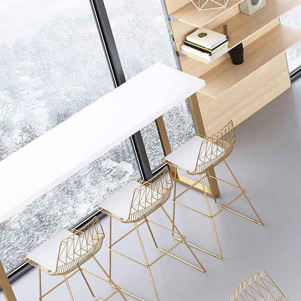 Glam Pub Table with Gold Metal Sled White Solid Wood Top Bar Table