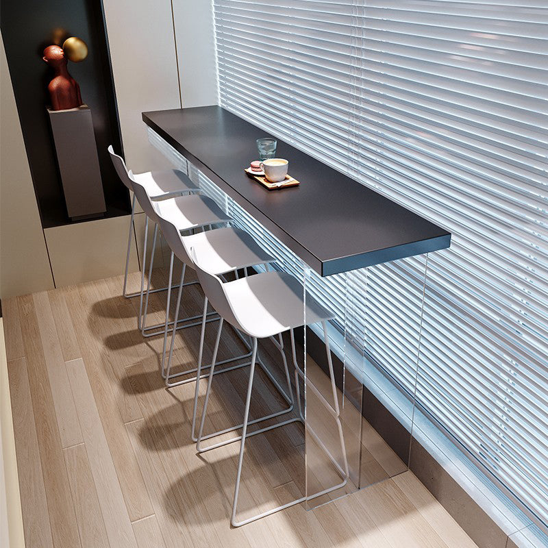 Black Solid Wood Top Bar Table with Acrylic Base Modern Pub Table for Home