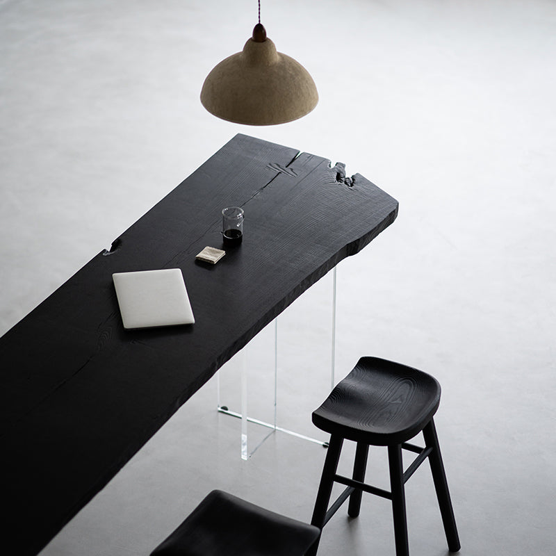 Black Ash Wood Top Bar Table Modern Pub Table with Acrylic Base