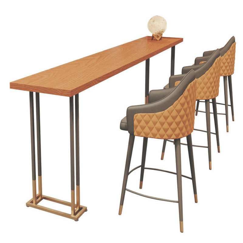 Rectangle Solid Wood Top Bistro Table Glam Pub Table with Metal Base