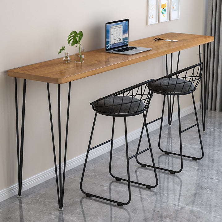 Polished Finish Wood Top Bar Table Glam Style Metal Frame Pub Table