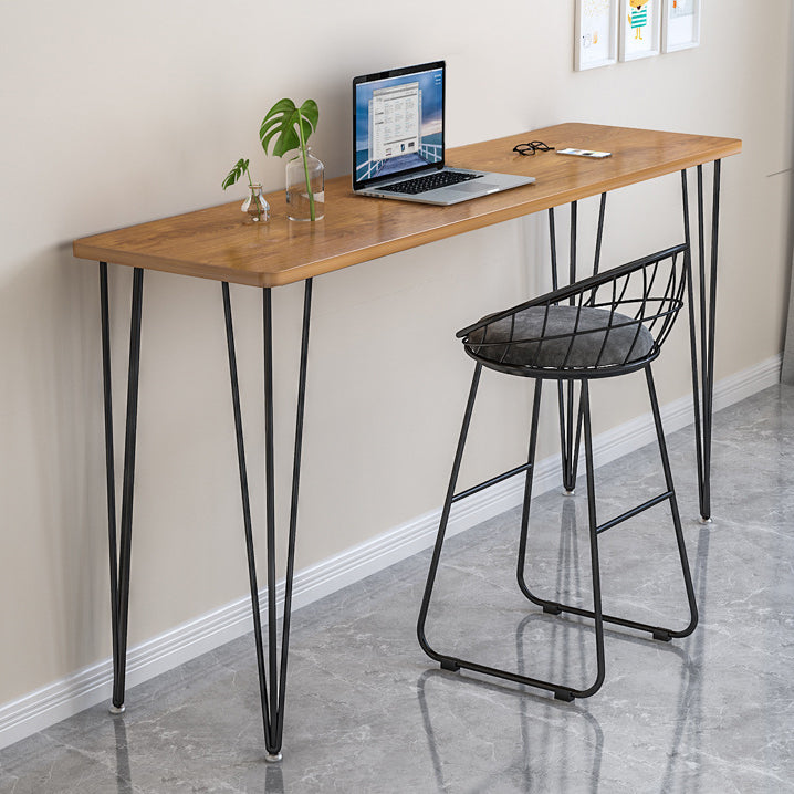 Polished Finish Wood Top Bar Table Glam Style Metal Frame Pub Table