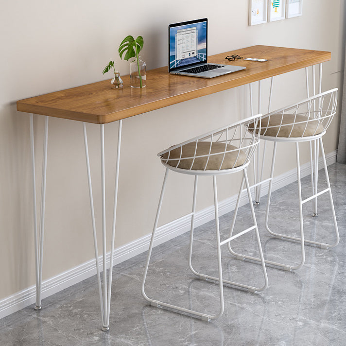 Polished Finish Wood Top Bar Table Glam Style Metal Frame Pub Table