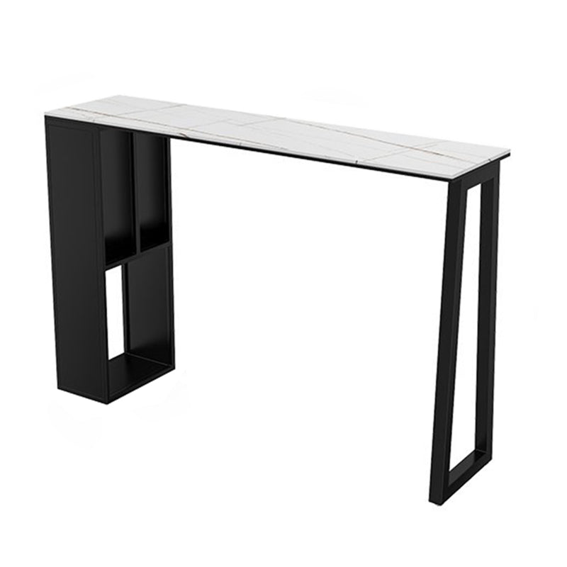 Contemporary Pub Table with Storage Base Matte Finish Stone Top Bar Table