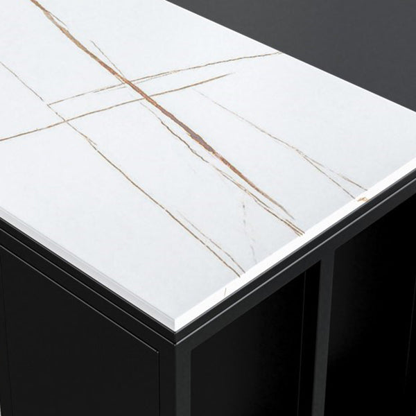 Contemporary Pub Table with Storage Base Matte Finish Stone Top Bar Table