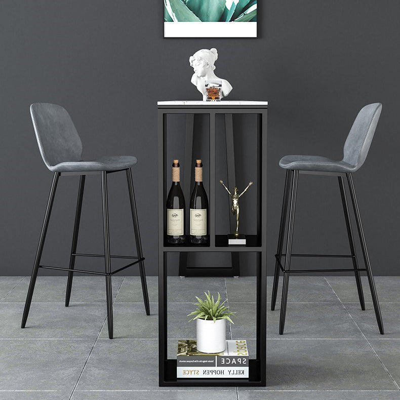 Contemporary Pub Table with Storage Base Matte Finish Stone Top Bar Table
