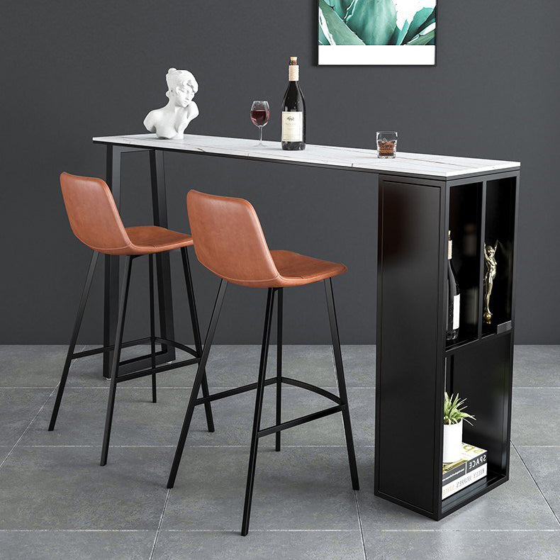 Contemporary Pub Table with Storage Base Matte Finish Stone Top Bar Table