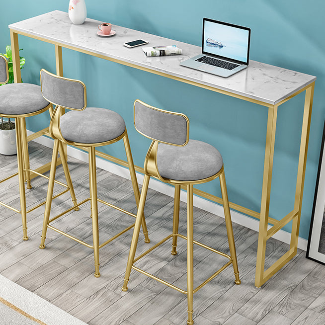 Rectangle Marble Top Bistro Table Modern Pub Table with Metal Trestle