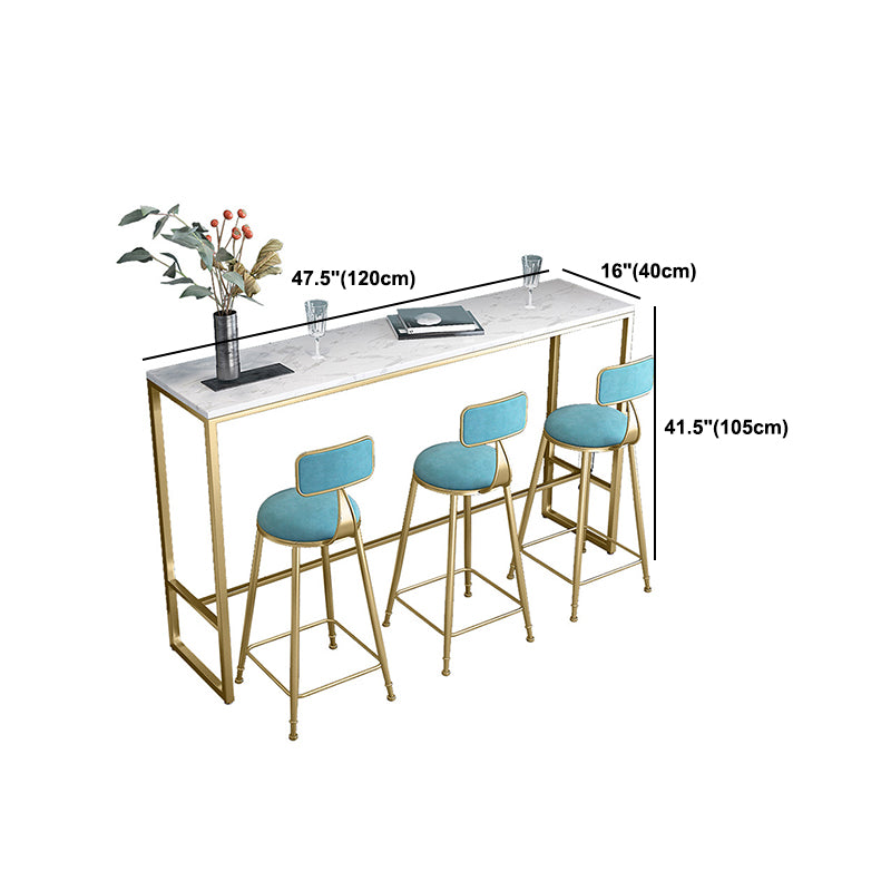 Rectangle Marble Top Bistro Table Modern Pub Table with Metal Trestle