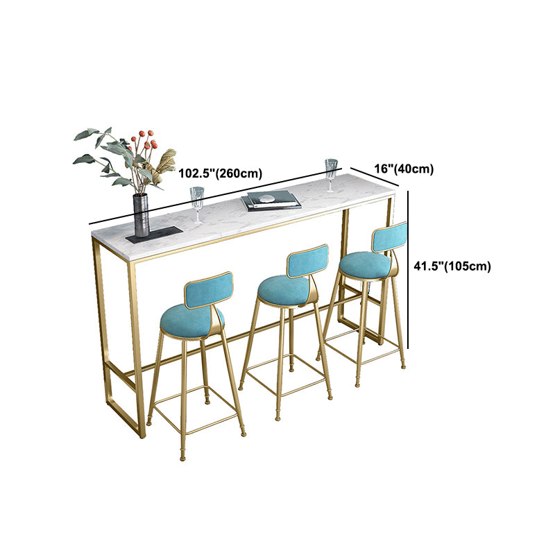 Rectangle Marble Top Bistro Table Modern Pub Table with Metal Trestle